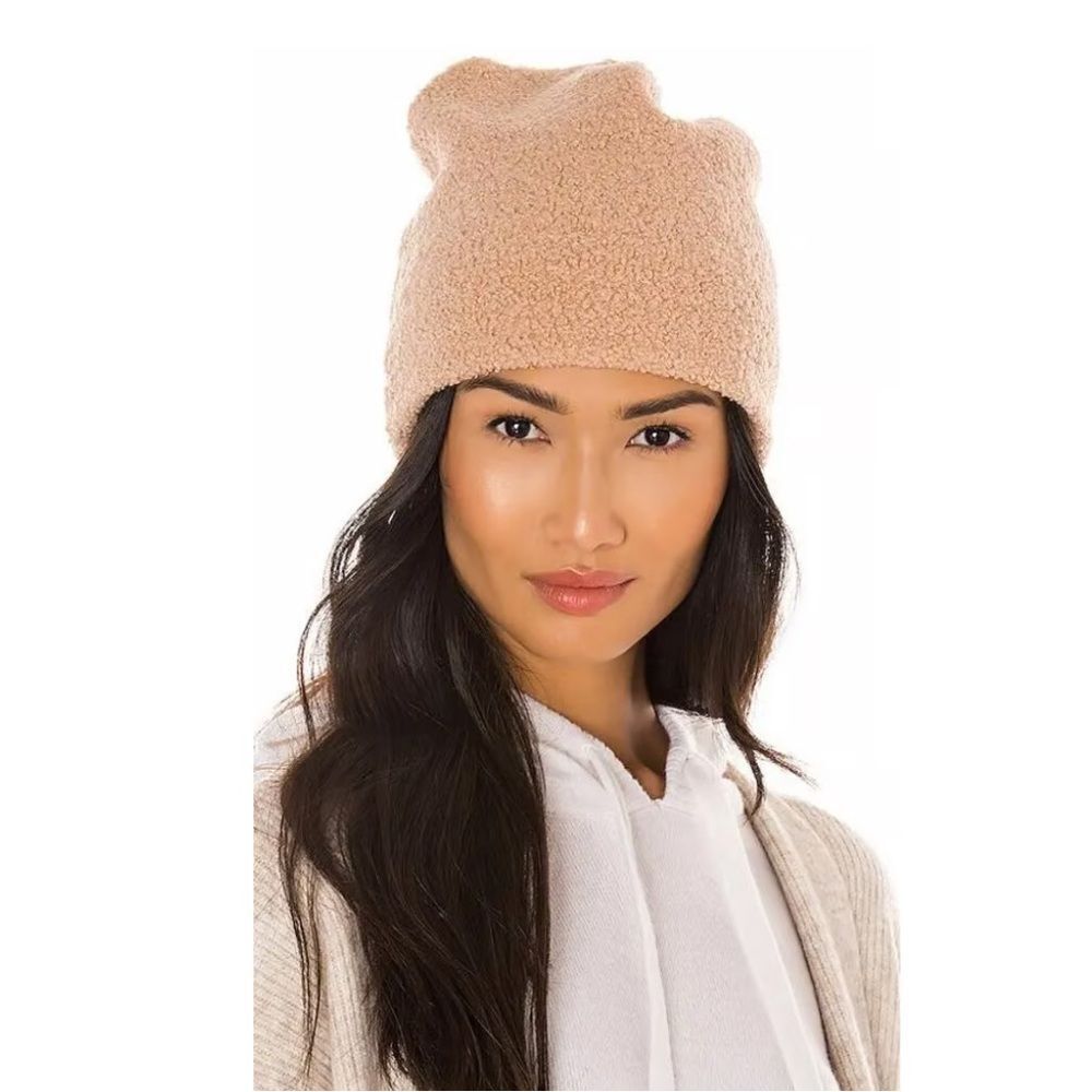 Donni.  Mini Sherpa Beige Beanie Hat Cap One Size